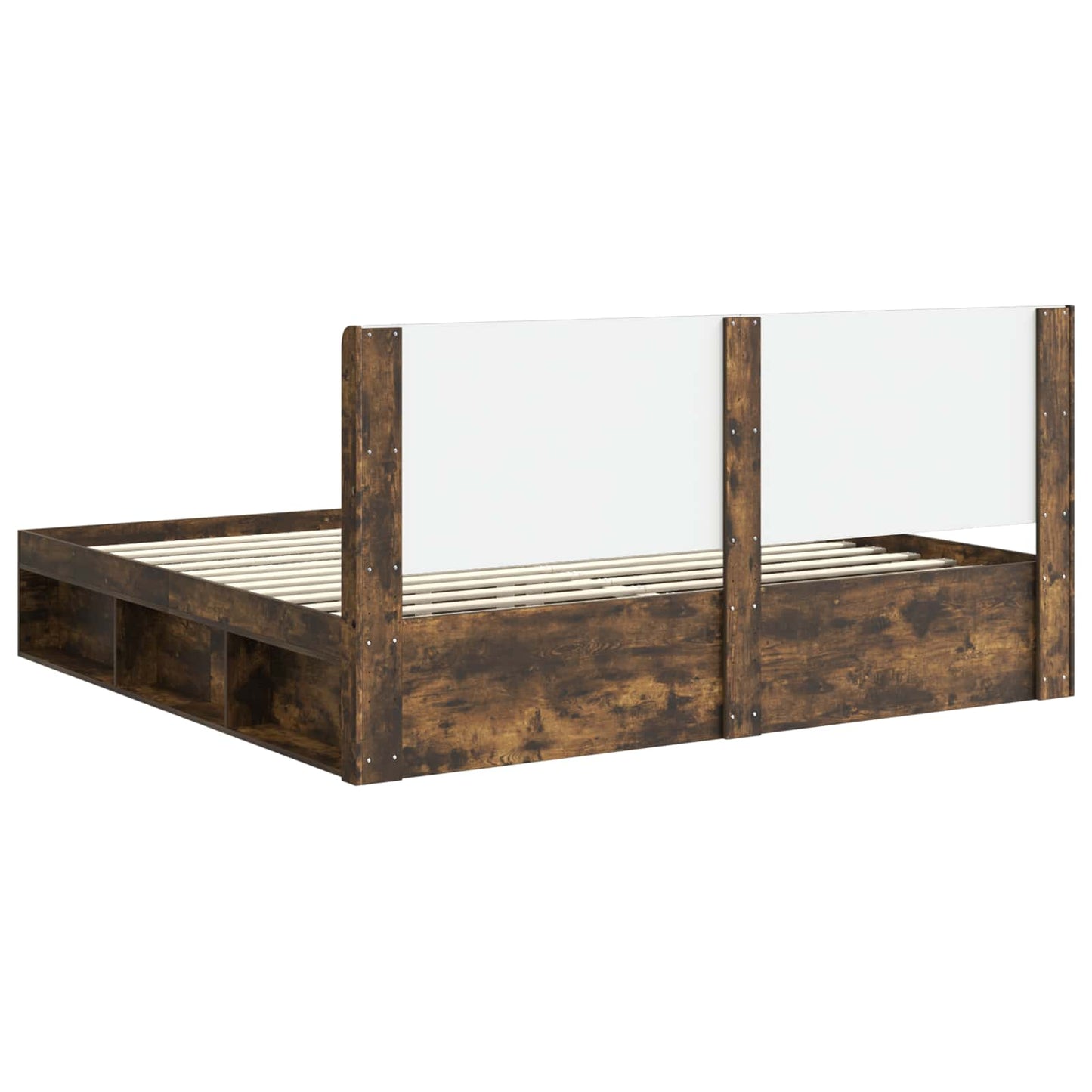 Bed Frame with Storage and Headboard Smoked Oak 180 x 200 cm