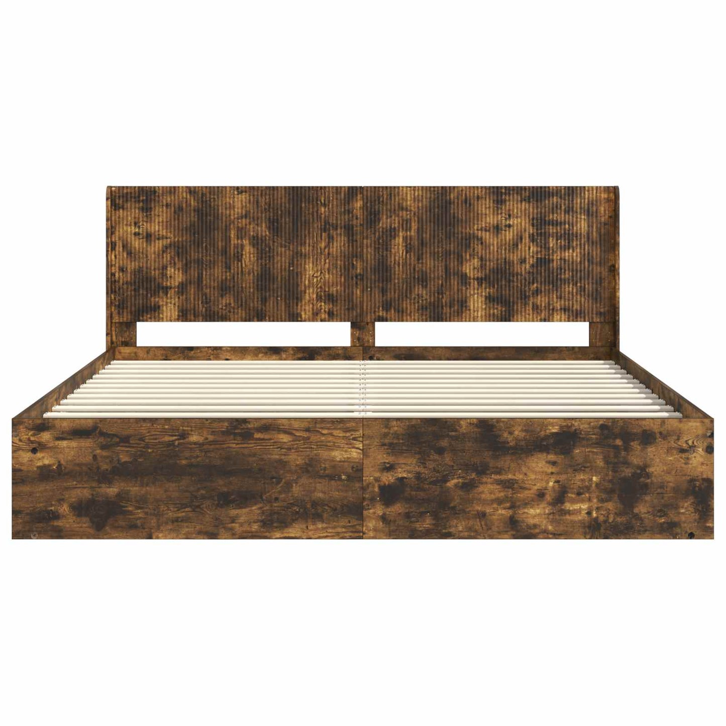 Bed Frame with Storage and Headboard Smoked Oak 180 x 200 cm