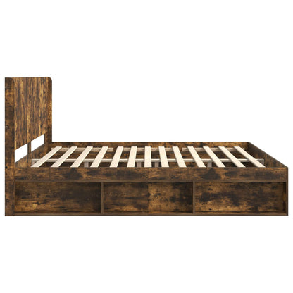 Bed Frame with Storage and Headboard Smoked Oak 180 x 200 cm