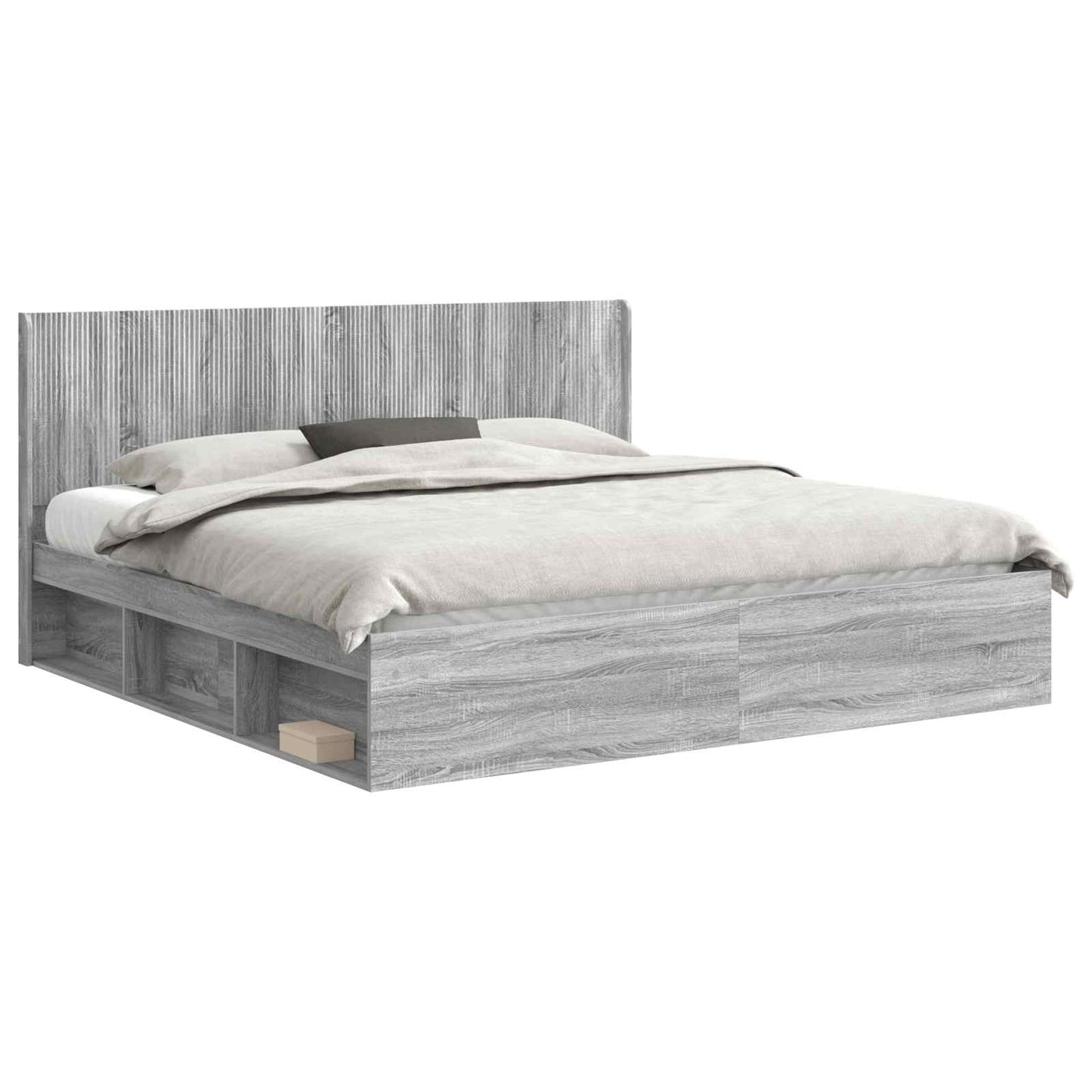 Bed Frame with Storage and Headboard Grey Sonoma 180 x 200 cm