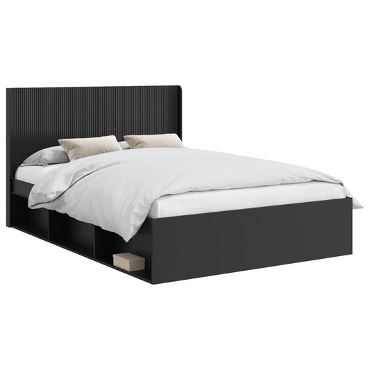 Bed Frame with Storage and Headboard Black 140 x 200 cm