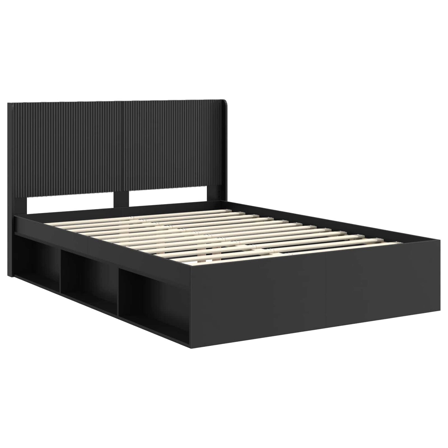Bed Frame with Storage and Headboard Black 135 x 190 cm