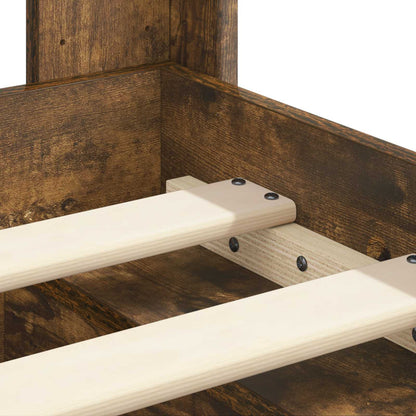 Bed Frame with Storage and Headboard Smoked Oak 135 x 190 cm