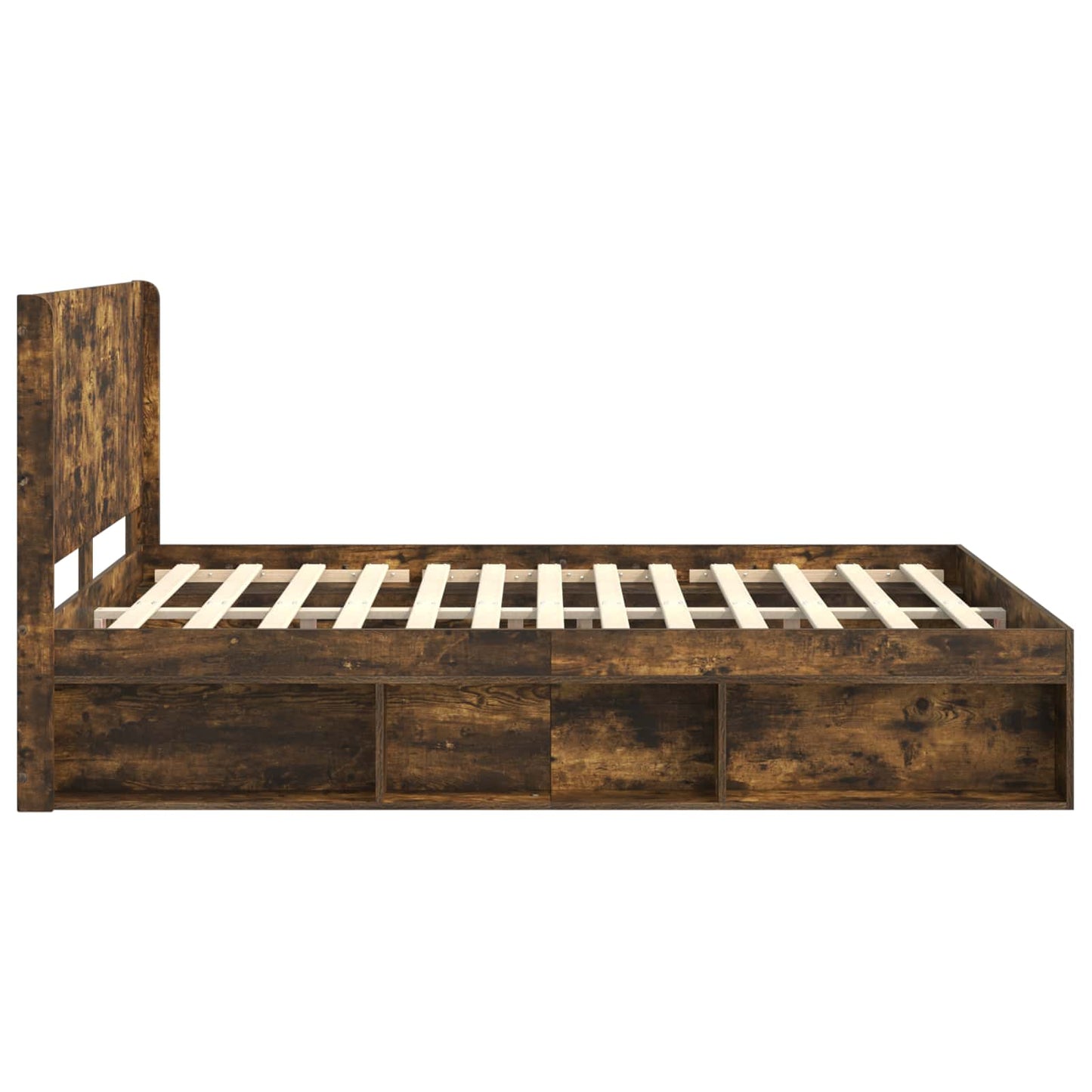 Bed Frame with Storage and Headboard Smoked Oak 135 x 190 cm