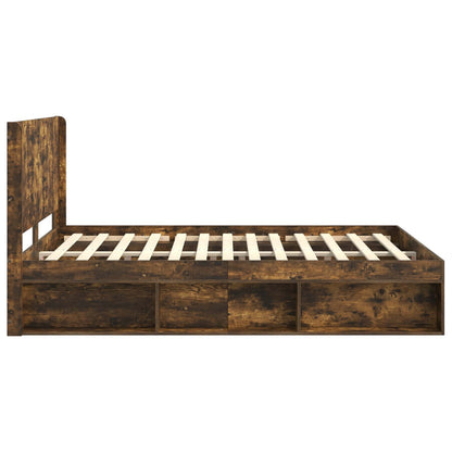 Bed Frame with Storage and Headboard Smoked Oak 135 x 190 cm