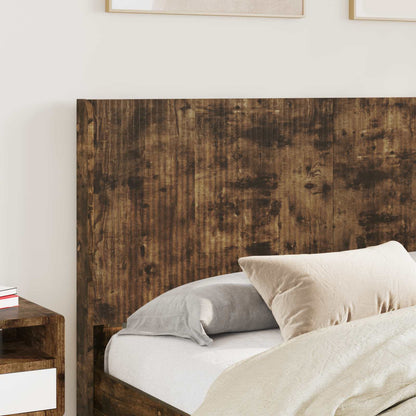 Bed Frame with Storage and Headboard Smoked Oak 120 x 200 cm