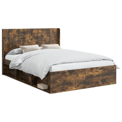Bed Frame with Storage and Headboard Smoked Oak 120 x 200 cm