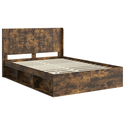 Bed Frame with Storage and Headboard Smoked Oak 120 x 200 cm