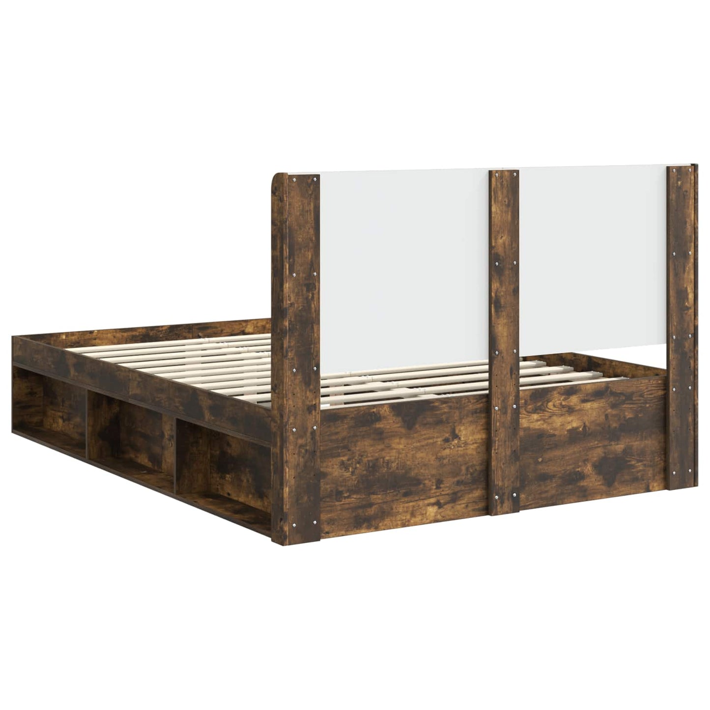 Bed Frame with Storage and Headboard Smoked Oak 120 x 200 cm