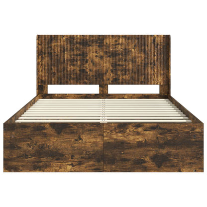 Bed Frame with Storage and Headboard Smoked Oak 120 x 200 cm