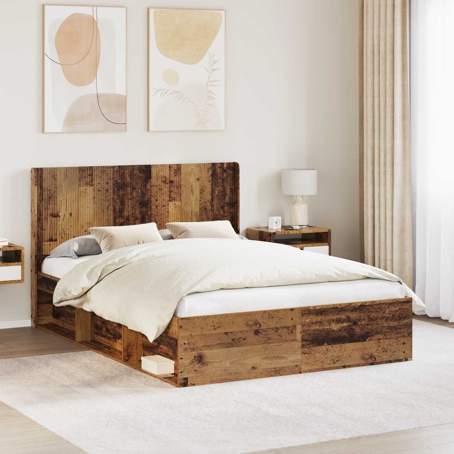 Bed Frame with Storage and Headboard Old Wood 120 x 200 cm