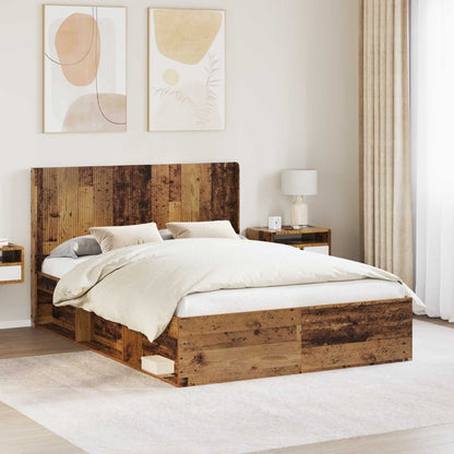 Bed Frame with Storage and Headboard Old Wood 120 x 200 cm