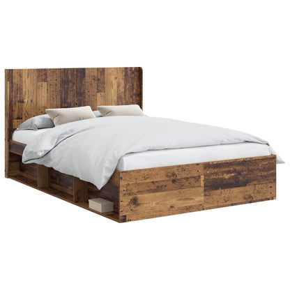 Bed Frame with Storage and Headboard Old Wood 120 x 200 cm