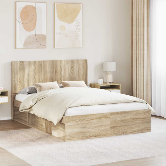 Bed Frame with Storage and Headboard Sonoma Oak 120 x 190 cm