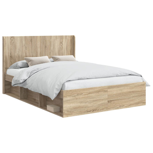 Bed Frame with Storage and Headboard Sonoma Oak 120 x 190 cm