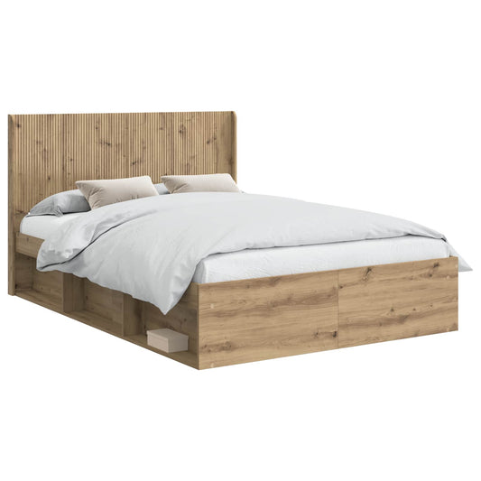 Bed Frame with Storage and Headboard Artisan Oak 120 x 190 cm