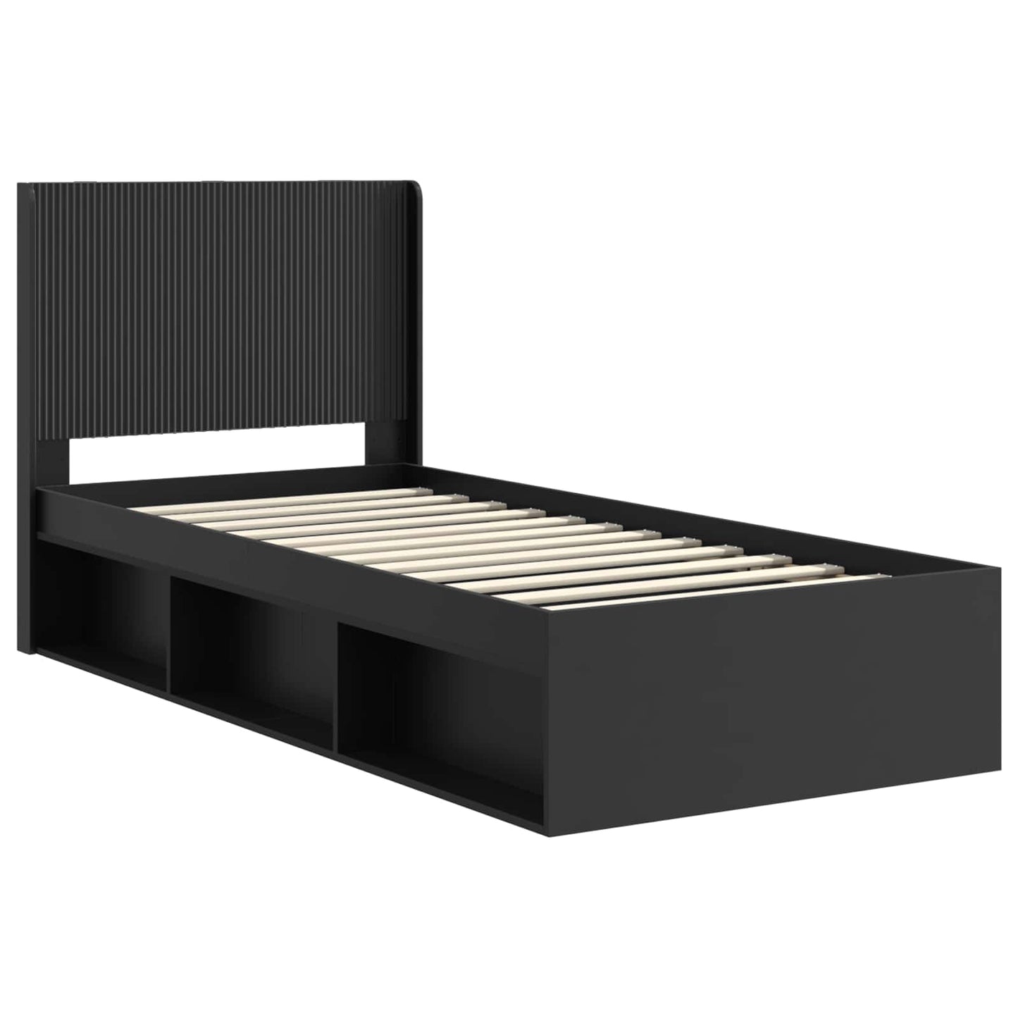 Bed Frame with Storage and Headboard Black 100 x 200 cm
