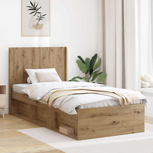Bed Frame with Storage and Headboard Artisan Oak 100 x 200 cm