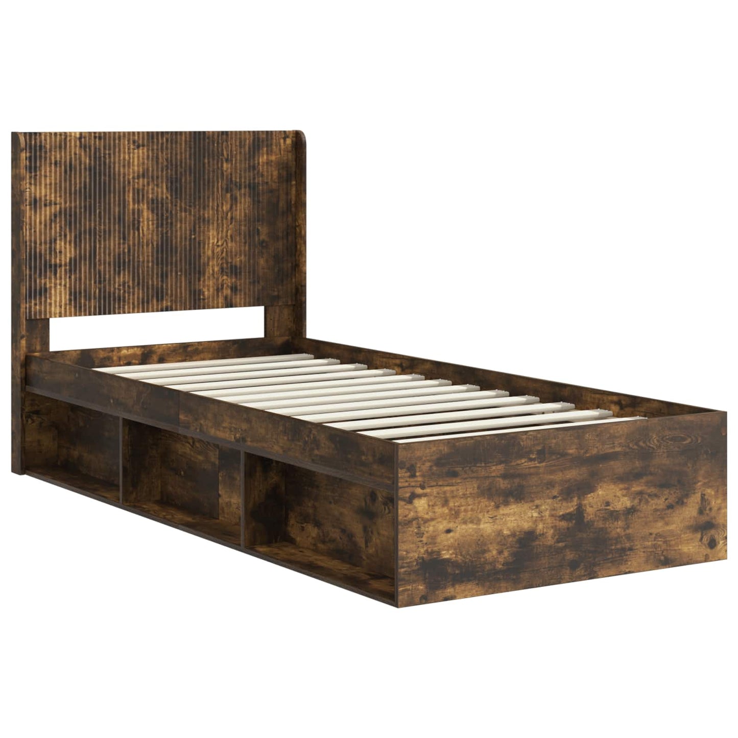 Bed Frame with Storage and Headboard Smoked Oak 90 x 200 cm