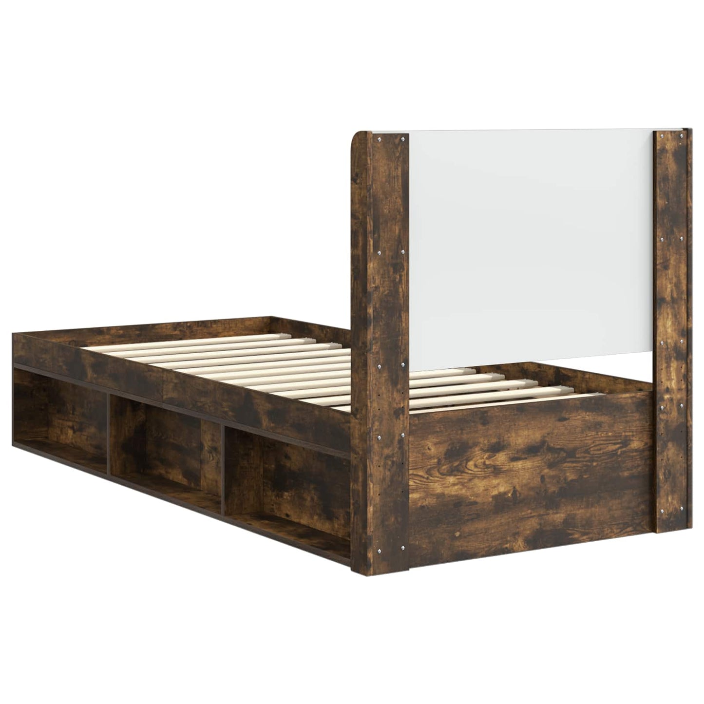 Bed Frame with Storage and Headboard Smoked Oak 90 x 200 cm