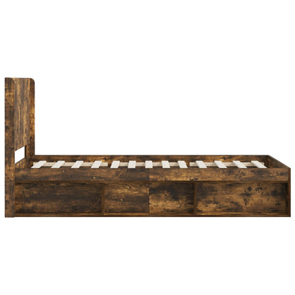 Bed Frame with Storage and Headboard Smoked Oak 90 x 200 cm
