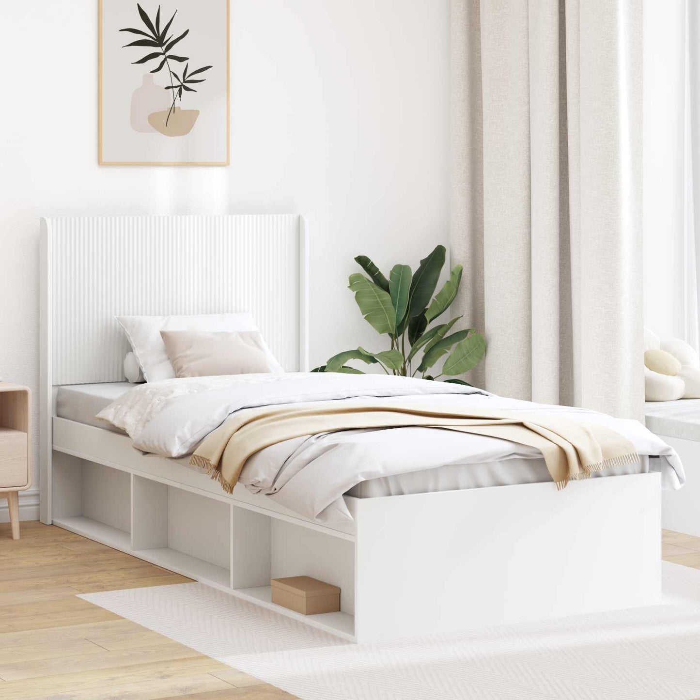 Bed Frame with Storage and Headboard White 90 x 190 cm