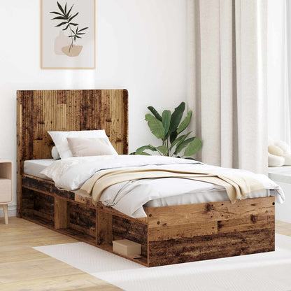 Bed Frame with Storage and Headboard Old Wood 75 x 190 cm