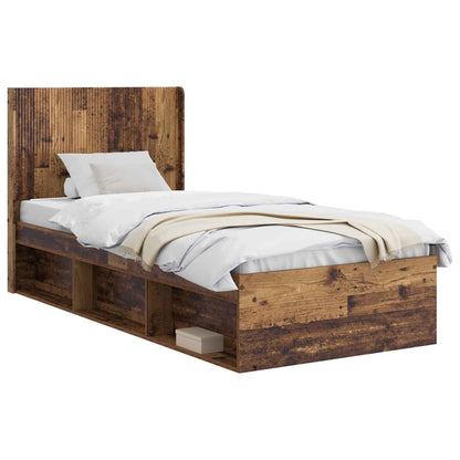 Bed Frame with Storage and Headboard Old Wood 75 x 190 cm