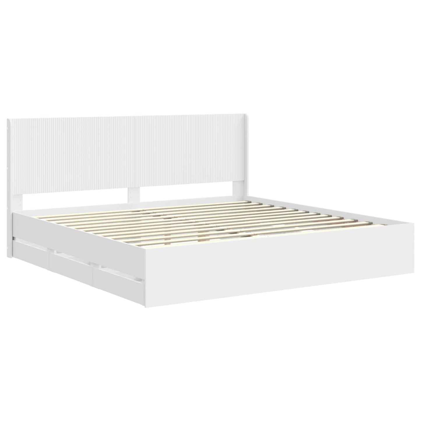 Bed Frame with Storage and Headboard White 200 x 200 cm
