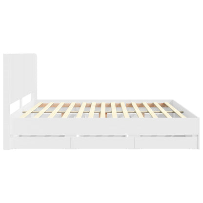 Bed Frame with Storage and Headboard White 200 x 200 cm