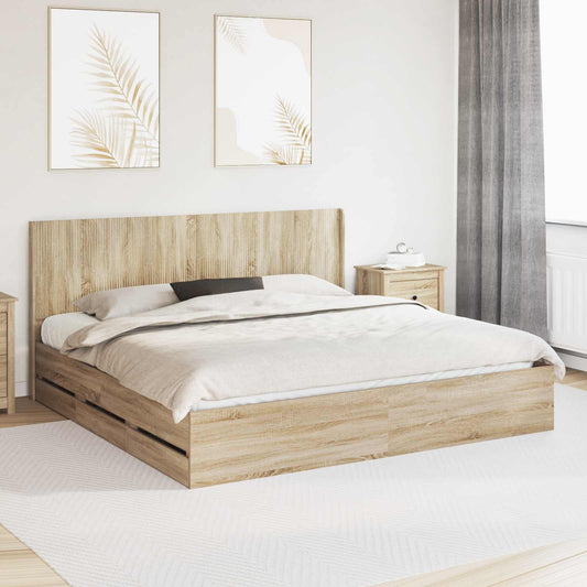 Bed Frame with Storage and Headboard Sonoma Oak 200 x 200 cm