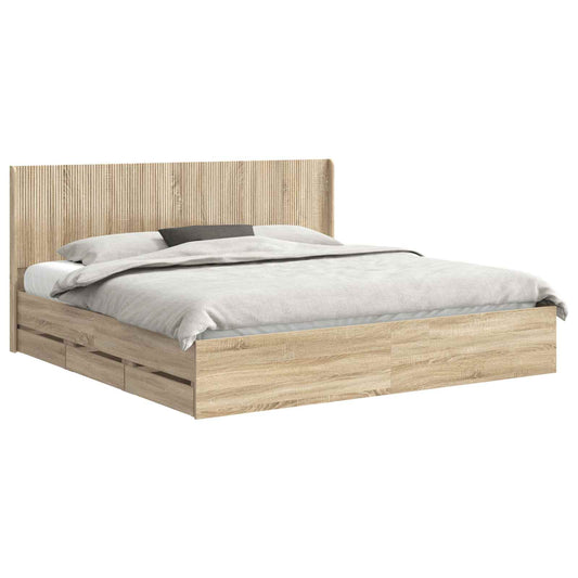 Bed Frame with Storage and Headboard Sonoma Oak 200 x 200 cm