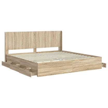 Bed Frame with Storage and Headboard Sonoma Oak 200 x 200 cm