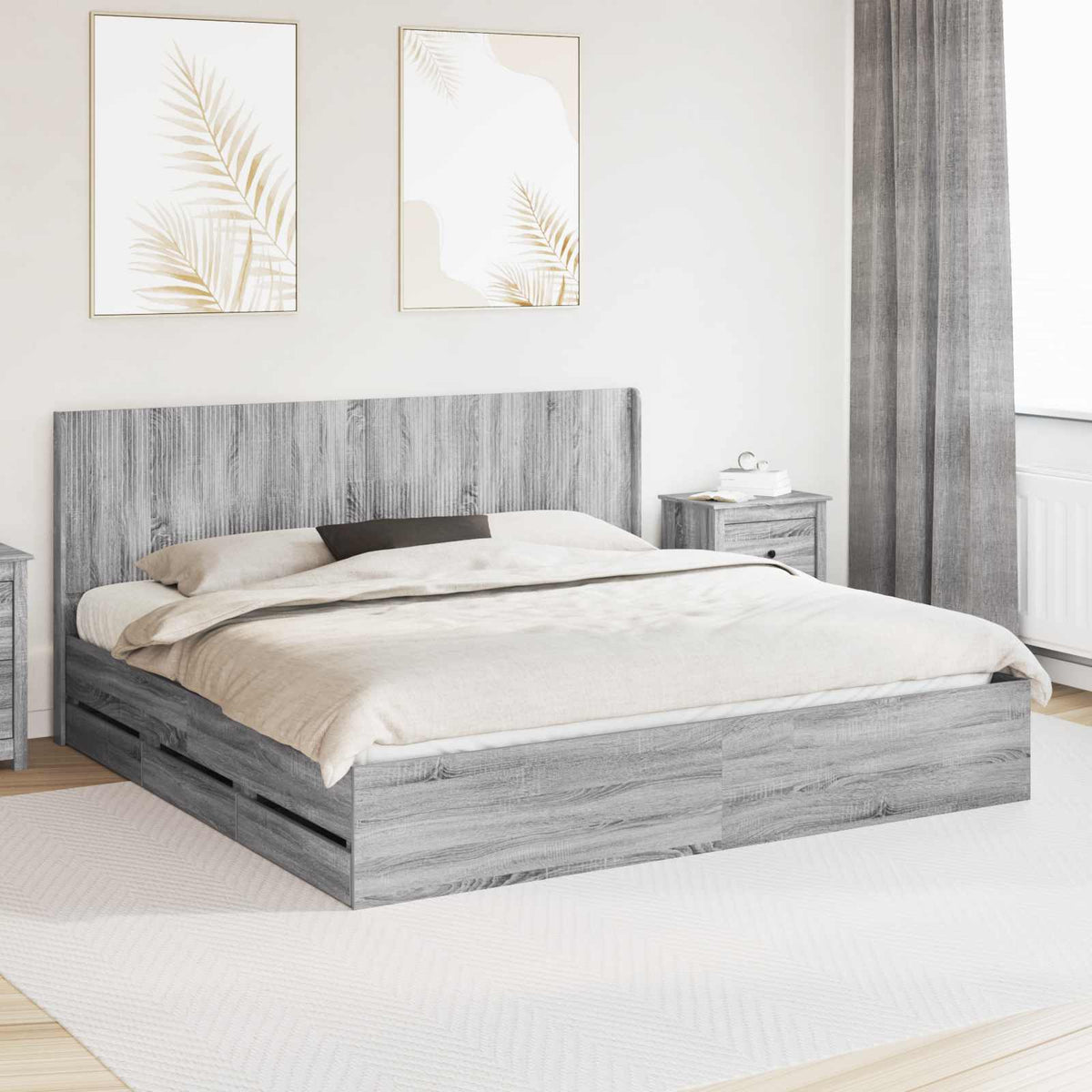 Bed Frame with Storage and Headboard Grey Sonoma 200 x 200 cm