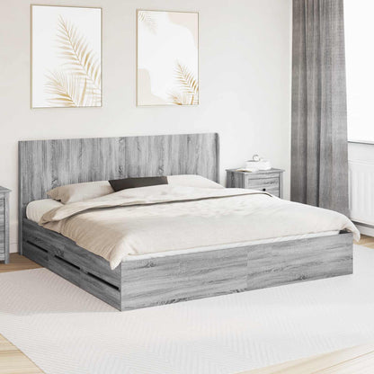 Bed Frame with Storage and Headboard Grey Sonoma 200 x 200 cm