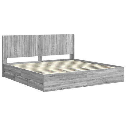 Bed Frame with Storage and Headboard Grey Sonoma 200 x 200 cm