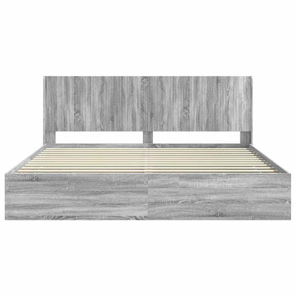 Bed Frame with Storage and Headboard Grey Sonoma 200 x 200 cm