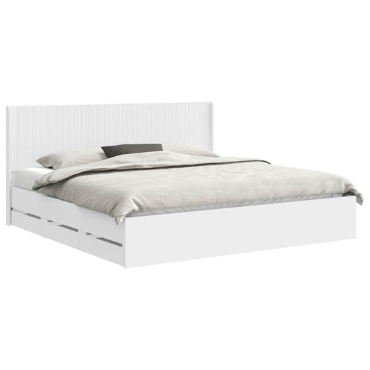 Bed Frame with Storage and Headboard White 180 x 200 cm