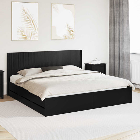 Bed Frame with Storage and Headboard Black 180 x 200 cm