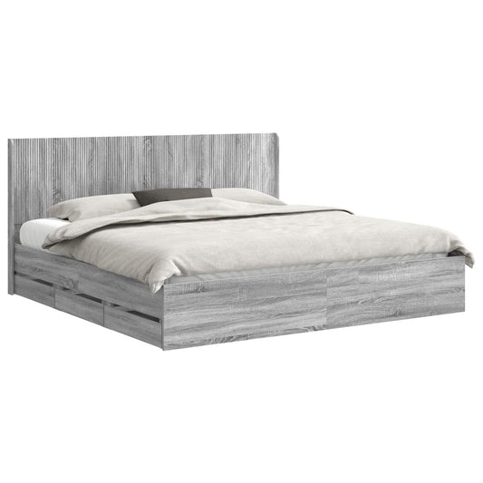 Bed Frame with Storage and Headboard Grey Sonoma 180 x 200 cm