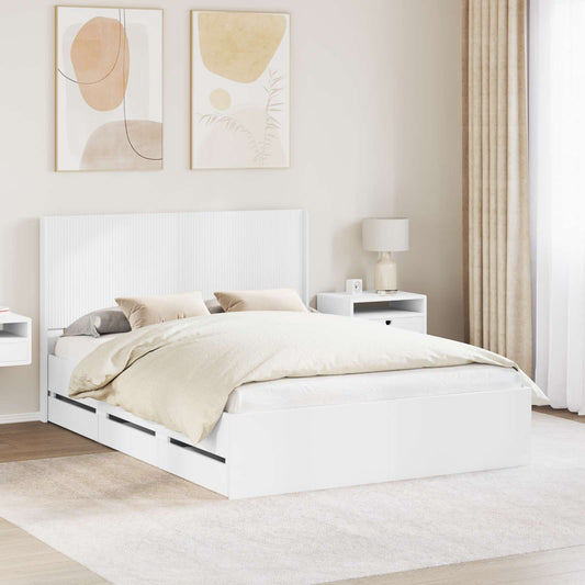 Bed Frame with Storage and Headboard White 160 x 200 cm