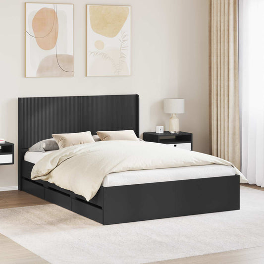 Bed Frame with Storage and Headboard Black 160 x 200 cm