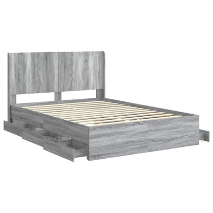 Bed Frame with Storage and Headboard Grey Sonoma 160 x 200 cm