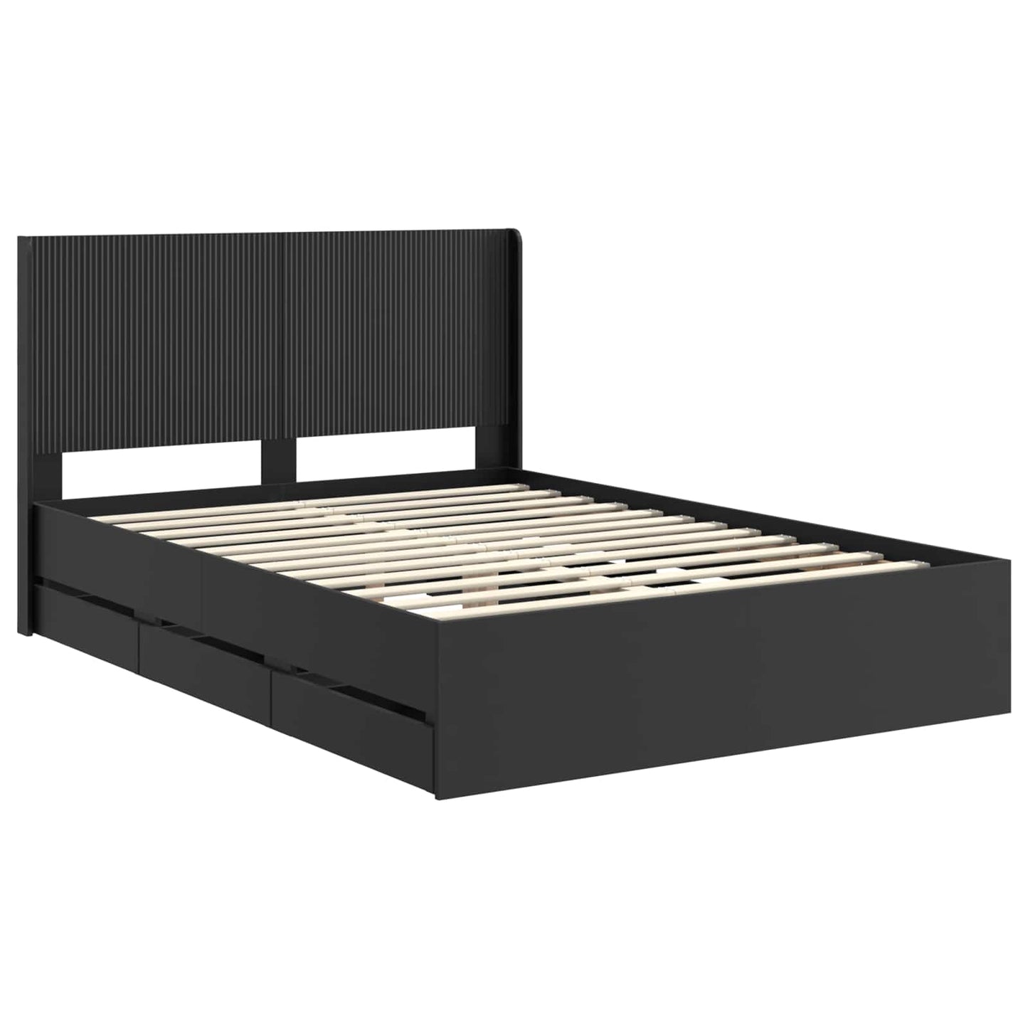 Bed Frame with Storage and Headboard Black 150 x 200 cm