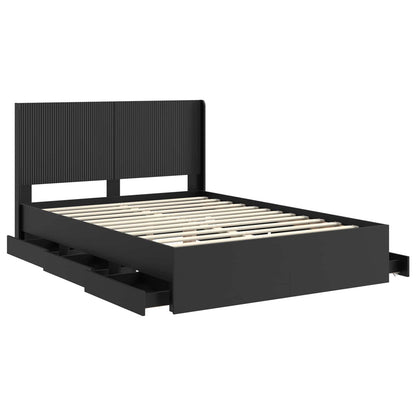 Bed Frame with Storage and Headboard Black 150 x 200 cm