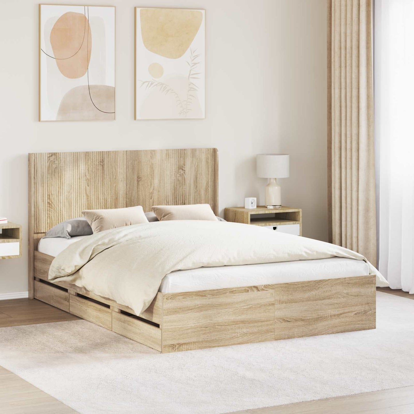 Bed Frame with Storage and Headboard Sonoma Oak 140 x 200 cm