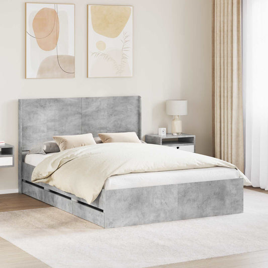Bed Frame with Storage and Headboard Concrete Grey 140 x 200 cm
