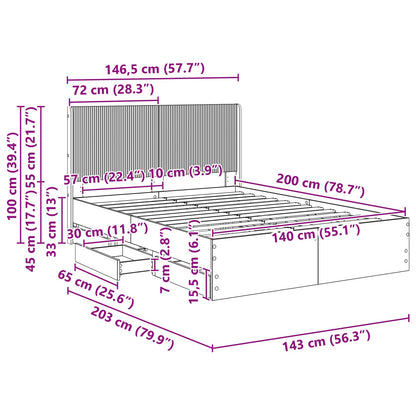 Bed Frame with Storage and Headboard Concrete Grey 140 x 200 cm