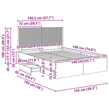 Bed Frame with Storage and Headboard Black 140 x 190 cm