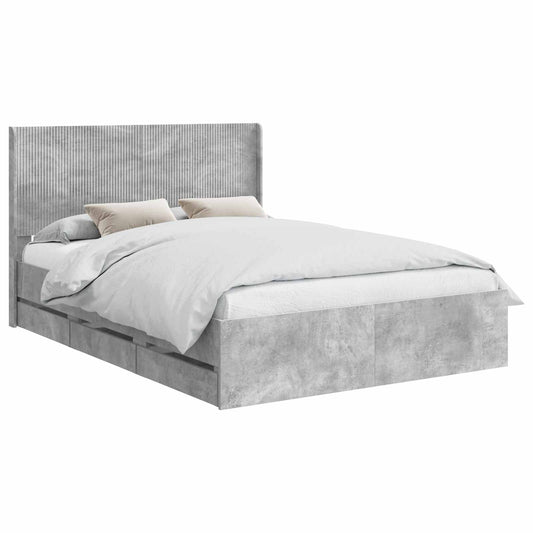 Bed Frame with Storage and Headboard Concrete Grey 140 x 190 cm
